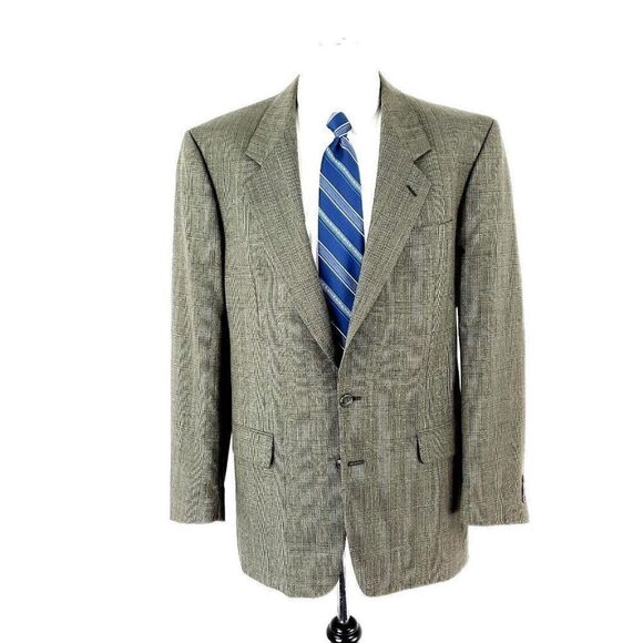 Cricketeer Wool 2 Button Sport Coat 40L Tan Glen Plaid Blazer - Picture 3 of 11
